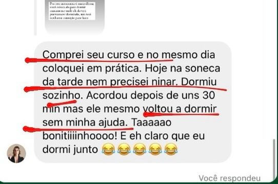Depoimento de cliente em formato de print de conversa.
