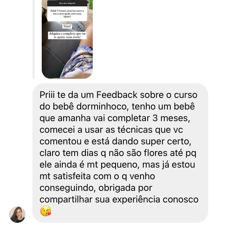 Depoimento de cliente em formato de print de conversa.