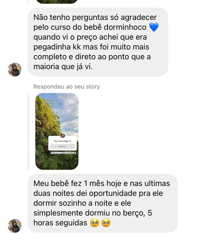 Depoimento de cliente em formato de print de conversa.